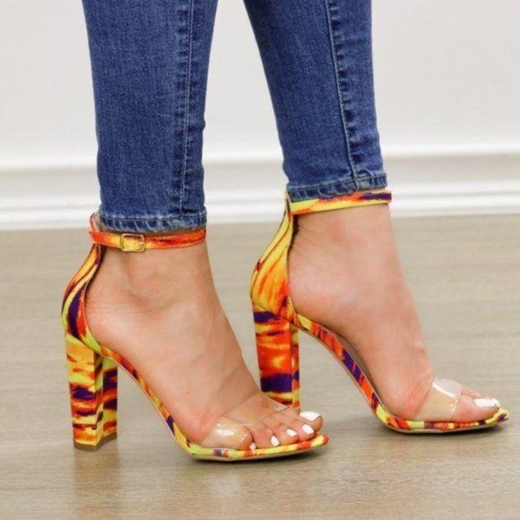 Ankle Strap Chunky Heeled Sandals, Clear Toe Band - Picture 5 of 9